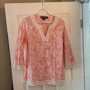 Vineyard Vines Coral and White Tunic Top